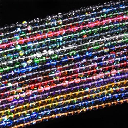 A+ Smooth Austria Crystal Glitter Moonstone Bead Multicolor Round Glass Beads For Jewelry Making DIY Bracelet Necklace 6/8/10mm