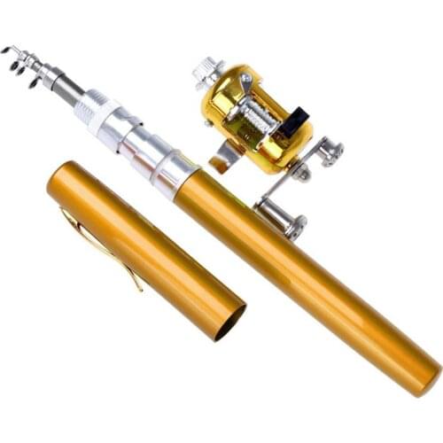 Mini Pocket Telescopic Fishing Pole Aluminum Alloy Pen Lightweight Portable Shape Folded Fishing Rods With Reel Wheel