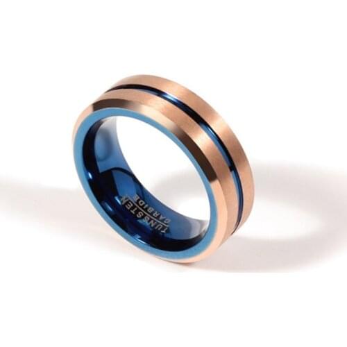 Classic Mens Tungsten Steel Ring Rose Gold Color Blue Engagement Wedding Ring Jewelry Good Quality