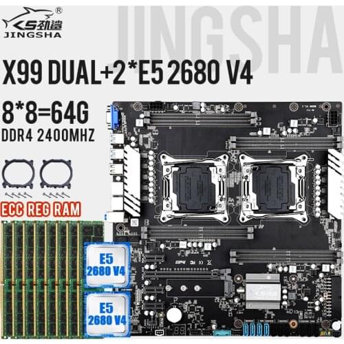 JINGSHA Dual Socket X99 LGA 2011-3 Motherboard Set With E5 2680V4 And 8PCS 8GB DDR4 2400MHZ ECC REG RAM