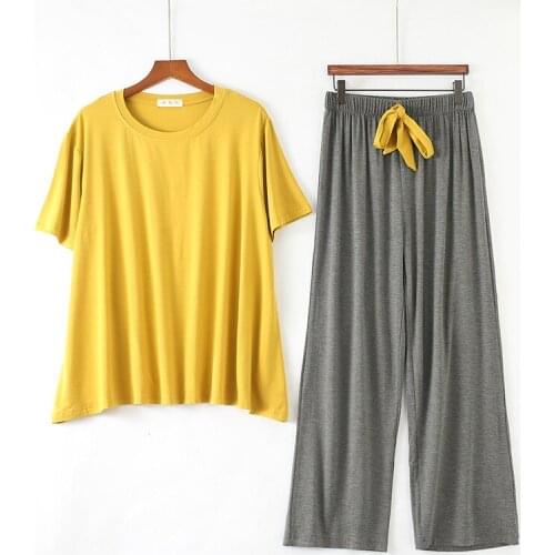Summer Modal Pajamas for Women Thin Short-sleeved Trousers Pajama Set Two-piece Loose Soft Pajama Set Home Service Lounge Wear