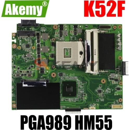 AKEMY K52F Laptop Motherboard For ASUS K52F X52N A52F K52 Test Original Mainboard PGA989 HM55