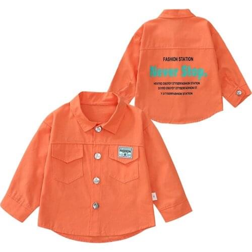 Boys Fashion Solid Long Sleeve Shirt Trendy Clothing Baby Kids Casual Pocket Button Tops Spring Autumn Girls Letter Lapel Coat