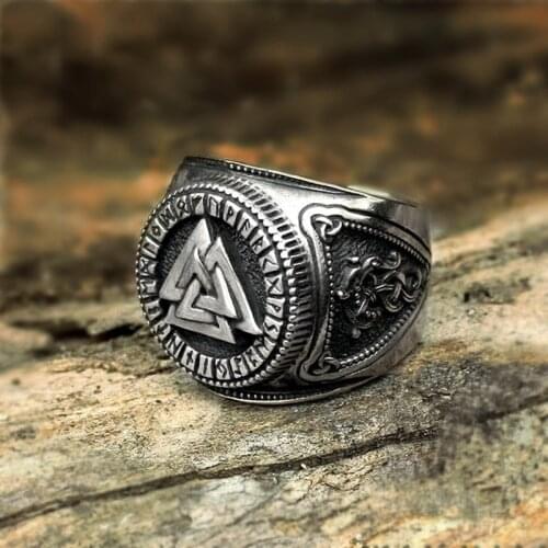 SECRET BOY Mens Retro Viking Odin Alloy Ring Nordic Amulet Magic Ladder Punk Ring Party Jewelry Anniversary Jewelry