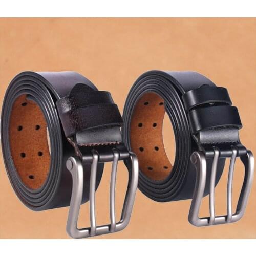100% Real Genuine Leather Belt Men 130 140 150 160 170cm High Quality Cowskin Cow Leather Metal Double Pin Metal Buckle Belts
