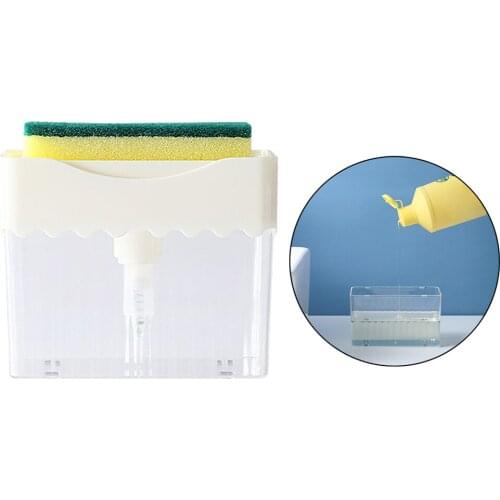 Dish Soap Dispenser w/ Sponge Holder for Bathroom Instant Refill 2 in1