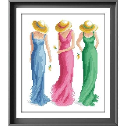 Spring fashion show cross stitch kit aida 18ct 14ct 11ct unprint canvas cotton thread counted needlework thread embroidery