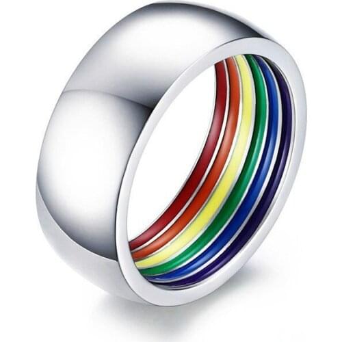 New Arrive Men Rings Rainbow Color Inner Stainless Steel Ring for Men Personality Punk Male Titanium Steel Rings