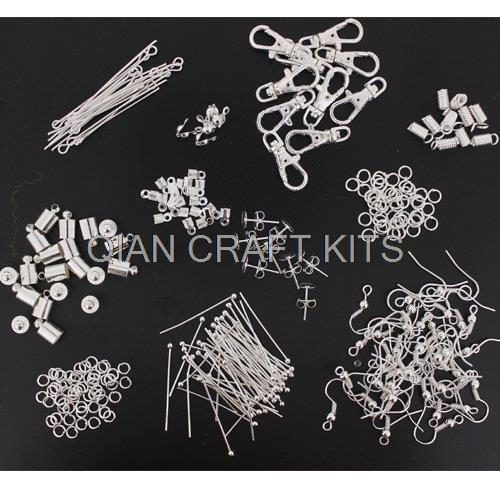 Excellent Craft Kits - Jewellery Making Starter Kit - Findings, Beads, Silver rhodium Plated combo sampler or specified colors