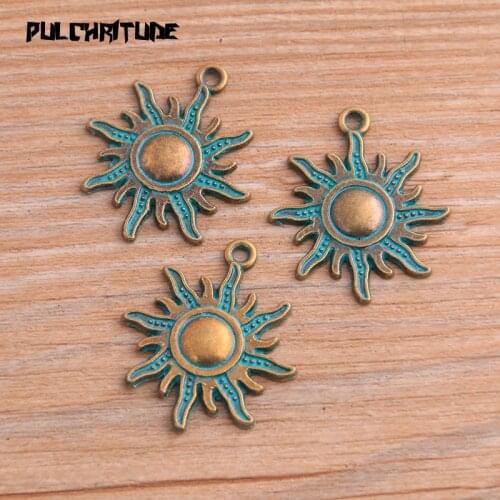 10pcs 25*27mm Antique Green Sun Charms Nature Pendants Handmade Decoration Vintage For DIY Jewelry Making Findings