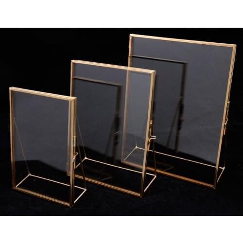 Simple Antique Brass Gold Rectangle Transparent Glass Photo Picture Frame Gifts for Home Wedding Party Decoration