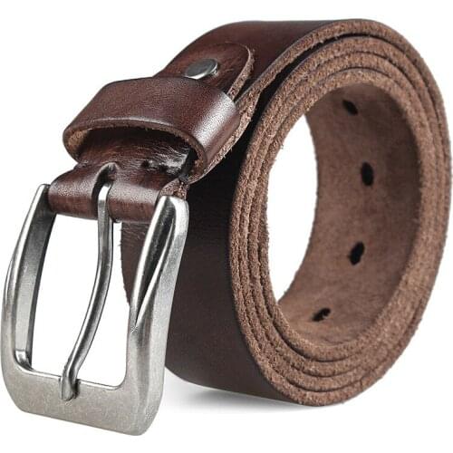 TJ-TianJun Mens Vintage Cow Skin Leather Belt Width 3.8CM Solid Alloy Pin Buckle Casual And Fashionable High Quality Waistband