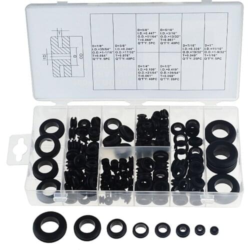 180PCS/BOX 1in -7/8in Rubber Grommets 8 Popular Sizes Retaining Ring Set Blanking Hole Wiring Cable Gasket Kits Hardware Tools