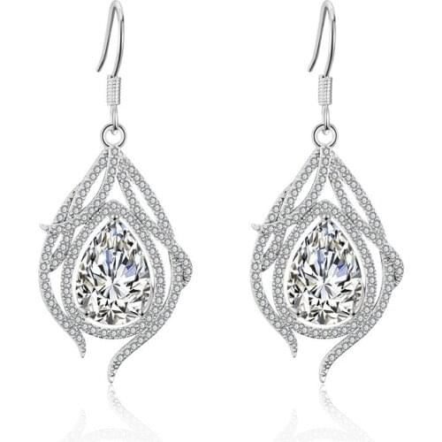 Feehow European And American Creative Vintage Water Droplets Zircon Earrings Exquisite Full of Crystals Allergy Friendly Earring