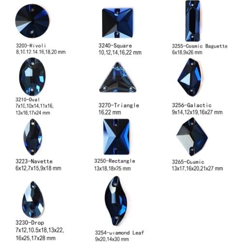 Mixed Sew On Crystal Rhinestones Rivoli Drop Montana Sewing Strass Glass Stones Embroidered Fabric Accessories Dress for Clothes