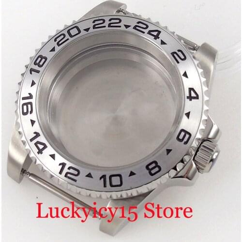 Steel Brushed 40mm Automatic Watch Case fit NH35A ETA2836 MIYOTZ 8215 821A Grey Alloy Insert Sapphire Crystal with Magnifier