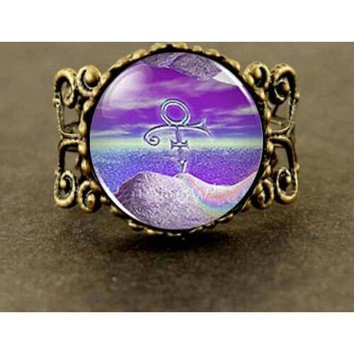 Steampunk 2017 New Vintage Prince RIP Ankh Sign Symbol Logo Purple Rain Ring Charm Jewelry Gift Women Men