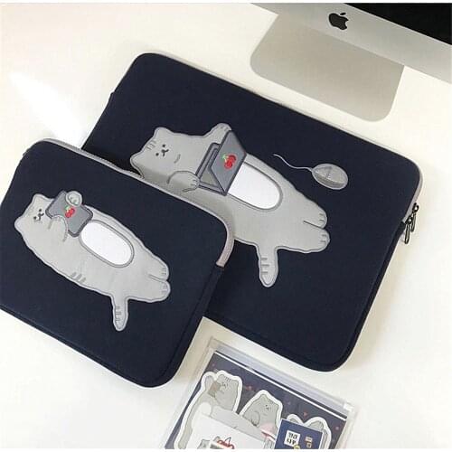 Laptop Tablet Pouch Bag for iPad Pro 9.7 10.2 10.5 11 12.9 Inch Liner Bag Cartoon Cat Korean Girls iPad Sleeves Briefcase Cover