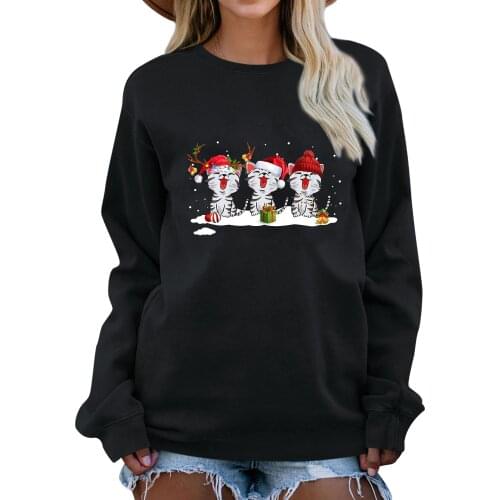 Three Santa Cats Sweatshirt Christmas Sweats Holiday Christmas womens Sweatshirts Cat lovers Pullover Vintage Crewneck Tops