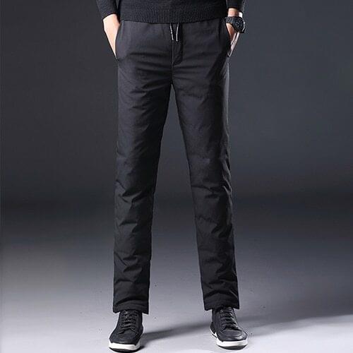 Winter Thicken Warm Black Pockets Mens Casual Pants Down Man Winter Down Pants Male White Duck Down Trousers Men Streetwear