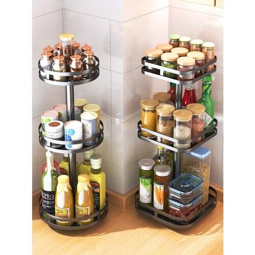 Rotatable kitchen condiment shelf, table corner, condiment multifunctional corner, oil, salt, sauce and vinegarbottlestoragerack