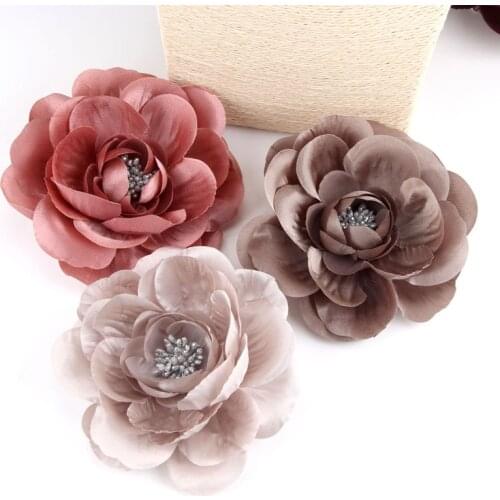 High Quality Multicolor Handmade Silk Solid Peony Woman 2-Way Brooch Hair Clip Accessories Fabric Big Elegant Hat Flower Wedding
