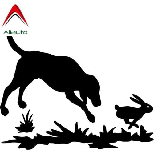 Aliauto Funny Cartoon Car Stickers Rabbit and Dog Decal Hunting Vinyl Sunscreen Decals Accessories Black/Silver,15cm*13cm
