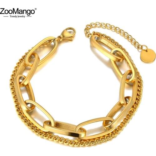 ZooMango Hiphop/Rock Titanium Stainless Steel Geometry Charm Bracelet Bangle For Women Men Bohemia Chain & Link Jewelry ZB20182