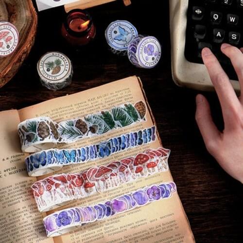 100 pcs /Roll Vintage Travelling Butterfly Mushroom Flower DIY Decorative Masking Tape Diary Album Stickers