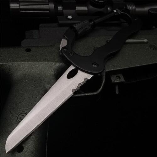 18CM (7') 58HRC folding knife, pocket knife, 5 in 1 aluminum climbing carabiner, hook gear multi-purpose tool