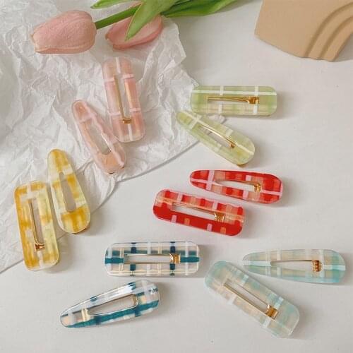 2pcs/set Jelly Color Acrylic Duckbill Hair Clip Women Geometric Striped Hairpin Barrettes Girl Hair Accessories