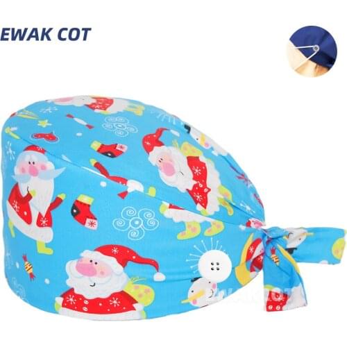 2021 Unisex Dental Scrub Caps Lab Working Cap Beauty Salon Work Hat Doctors Surgical Hats for Women Men Cotton Christmas Printed