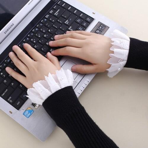 2021 Double Layers Chiffon Lace Floral False Horn Cuffs Ruffles Pleated White Detachable Fake Sleeve Wrist Warmer Accessory