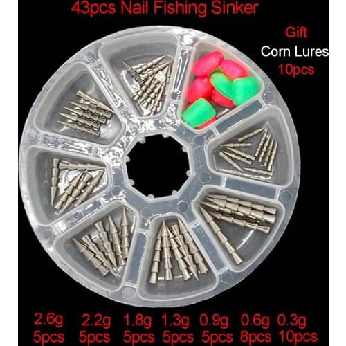 43pcs 100% Tungsten Nail Pagoda Fishing Sinker Small Thin Worm Weights Sinkers Insert Into Soft Plastic Lures Set With Box