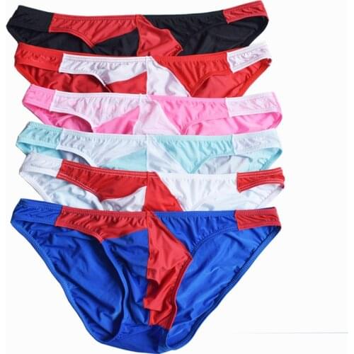 6PCS Mens Underwear Ice Silk Briefs Breathable Low Waist Patchwork Ultra-Thin Lingerie Fashion Breathless Briefs Male Panties
