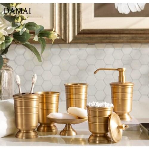 American Copper Bathroom Accessories Set Plating Golden Decorative Toothbrush Cup Holder Household Soap Dish Lotion Bottle