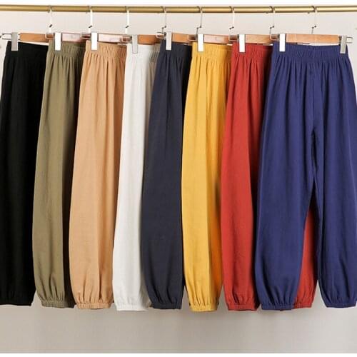 Spring Summer Women Cotton Linen Elastic Waist Lantern Pants Casual Loose Chic Soft Harem Pants Solid Color Cheap Thin Trousers