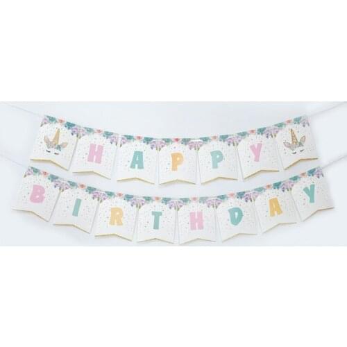 Unicorn 1st Birthday Paper Banners Happy Birthday Party Decorations Kids Unicorn Party Hanging Garland Flag Baby Shower Supplies