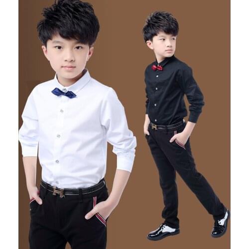 Kids Boys Shirts 2020 Spring Autumn Cotton School Children Long Sleeve Tie Shirts For Teen Boys 4-15 Y Tops TX252
