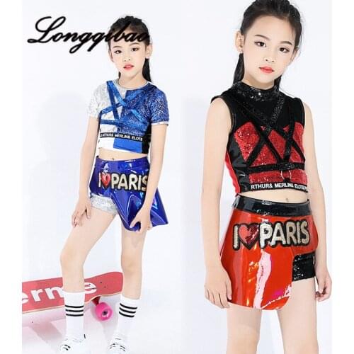 Childrens Jazz Dance Set Korean Version of The Navel Girl Catwalk Costume Girl Costumes Cheerleading Performance Clothing