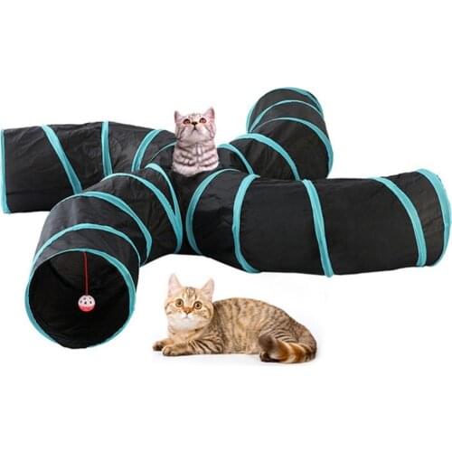 Pet Cats Kitten 5 Holes Foldable Tunnel Tube Hanging Ball Training Play Toy Cat accessories игрушки для кошек