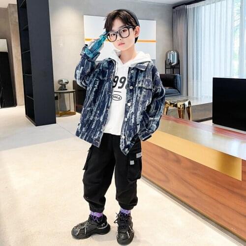 Boy Jacket Autumn New Children Clothing Teen Denim Jacket Kids Turn-down Collar Denim Clothes Trendy Tops 5 6 8 10 12 13 14 15y