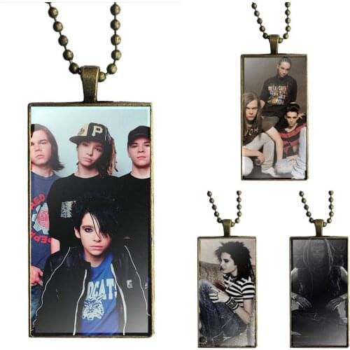 EJ Glaze Germany Famous Rock Band Tokio Hotel For Women Wedding Glass Cabochon Pendant Necklace Rectangle Fashion Necklace
