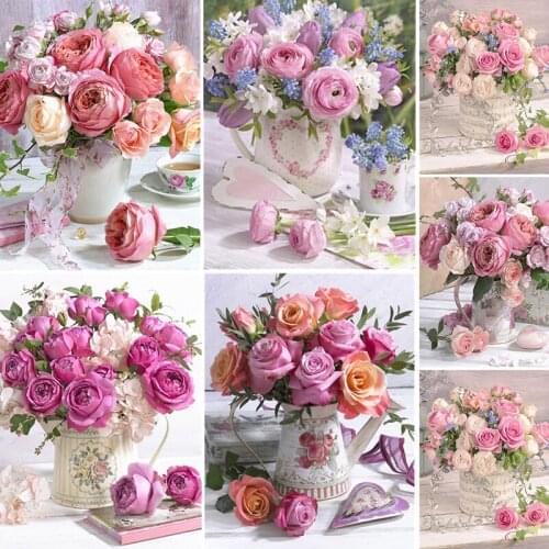 European Flower Diamond Painting DIY Rhinestone Cross Stitch Mosaic Gift Full Round Diamond Embroidery NeedleworkDecorative