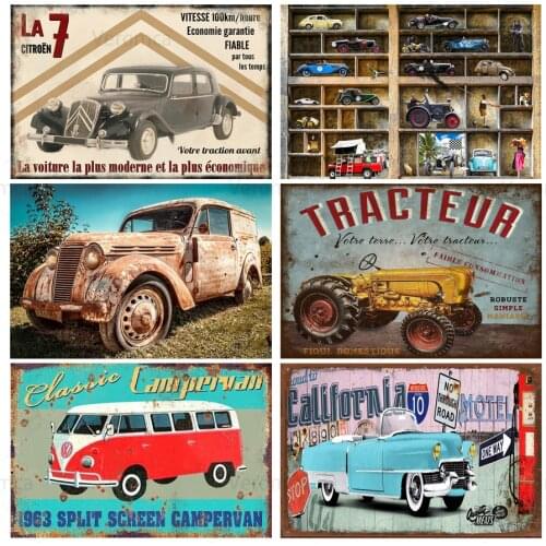 Garage Bus Jeep Tracteur Car Vintage Tin Sign Wall Art Metal Poster Iron Plate Retro Plaque for Club Bar Pub Home Decoration