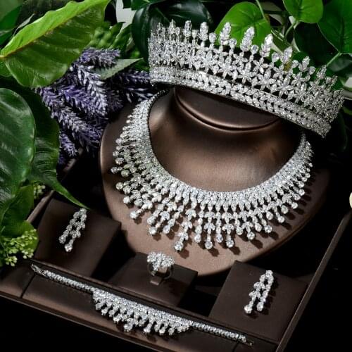 HIBRIDE Luxury Women Bridal Wedding Jewelry Sets Ladies CZ Necklace Ring Bracelet Earring Sets brincos para as mulheres N-1627