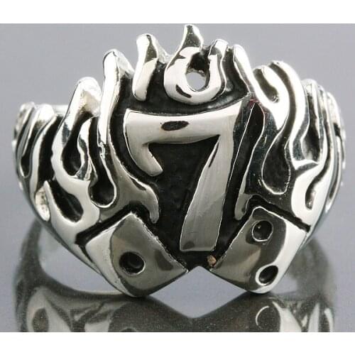 Stainless Steel Luck Number 7 Rings For Men Punk Hip Hop Fire Gothic Style Finger Rings Jewelry Fashion Gift