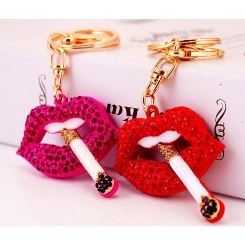 Creative Craft Small Gift Cigarette Lip Red Keychain Female Bag Accessories Metal Pendant Mouth Keychain Amulet Accessories