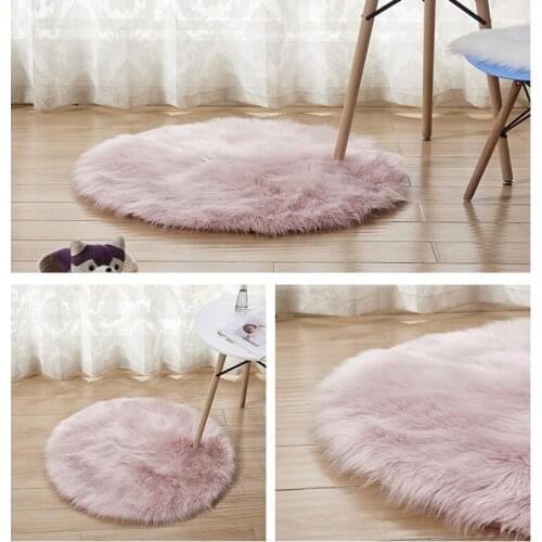 Round Soft Faux Sheepskin Fur Area Rug Shaggy Artificial Wool Mat For Bedroom Living Room Floor Modern Home Decoration Nonslip