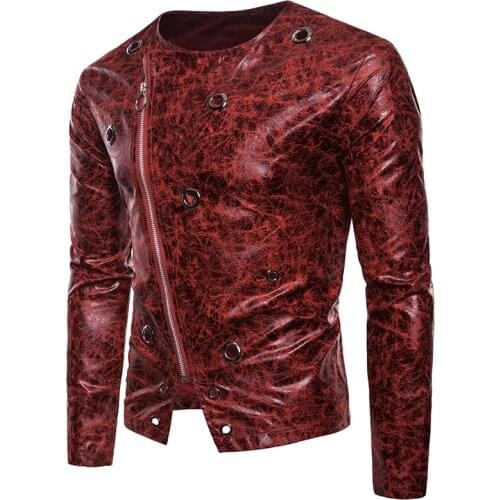 New Autumn Punk Leather Jacket Men Oblique Zipper lron ring Leather Jacket Men Short Coat Casual Motorcycle Leather Jacket Male